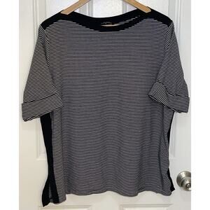 Lauren Ralph Lauren Women’s Black & WhiteStriped Rolled Sleeve Shirt Top Size XL